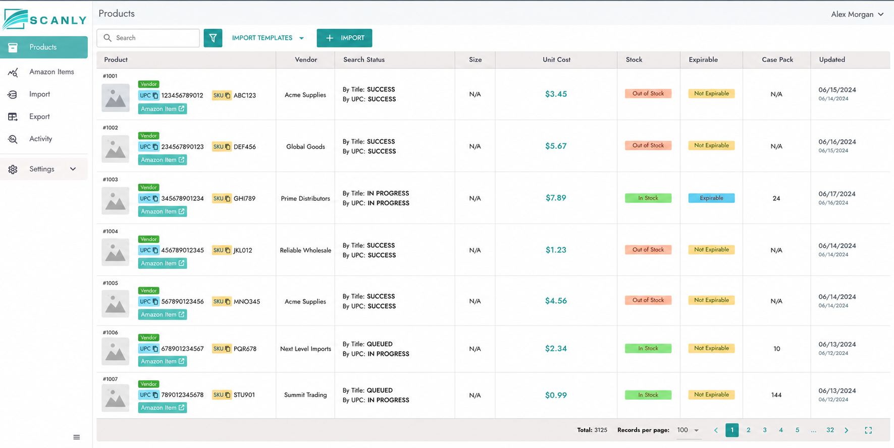Wholesale products catalog & search status
