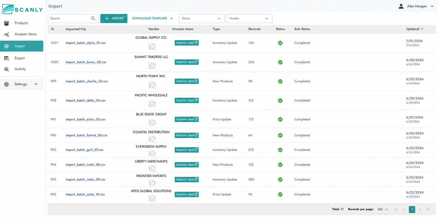 Bulk catalog import & batch status tracking