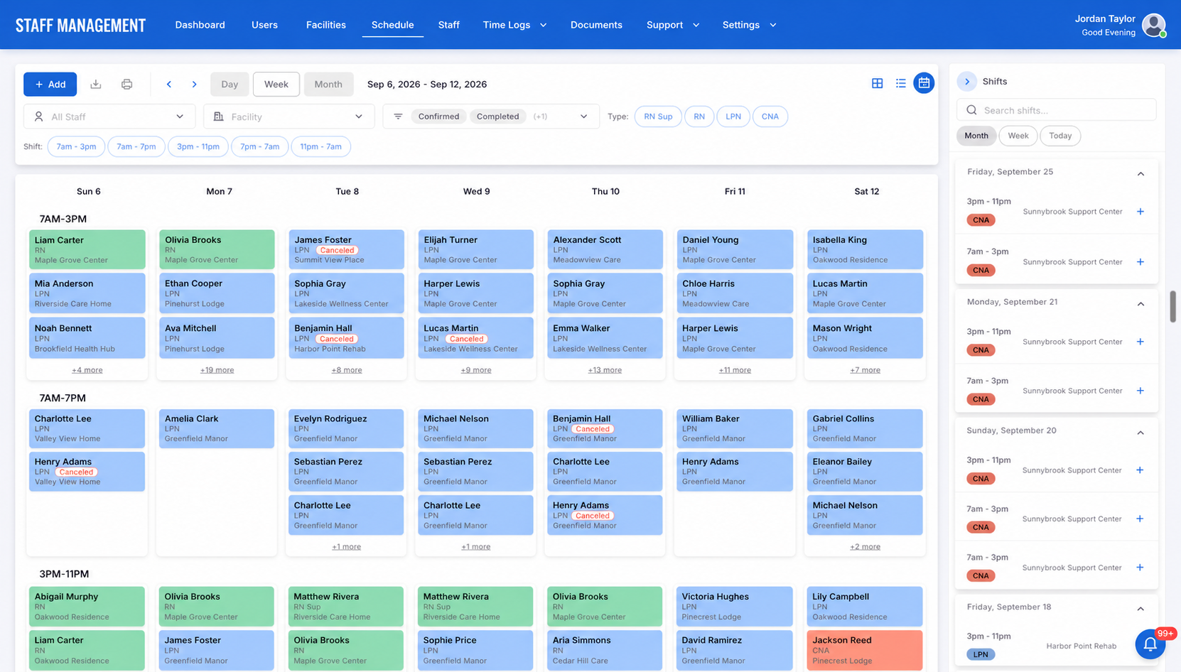 Interactive Shift Calendar & Weekly Workforce Schedule