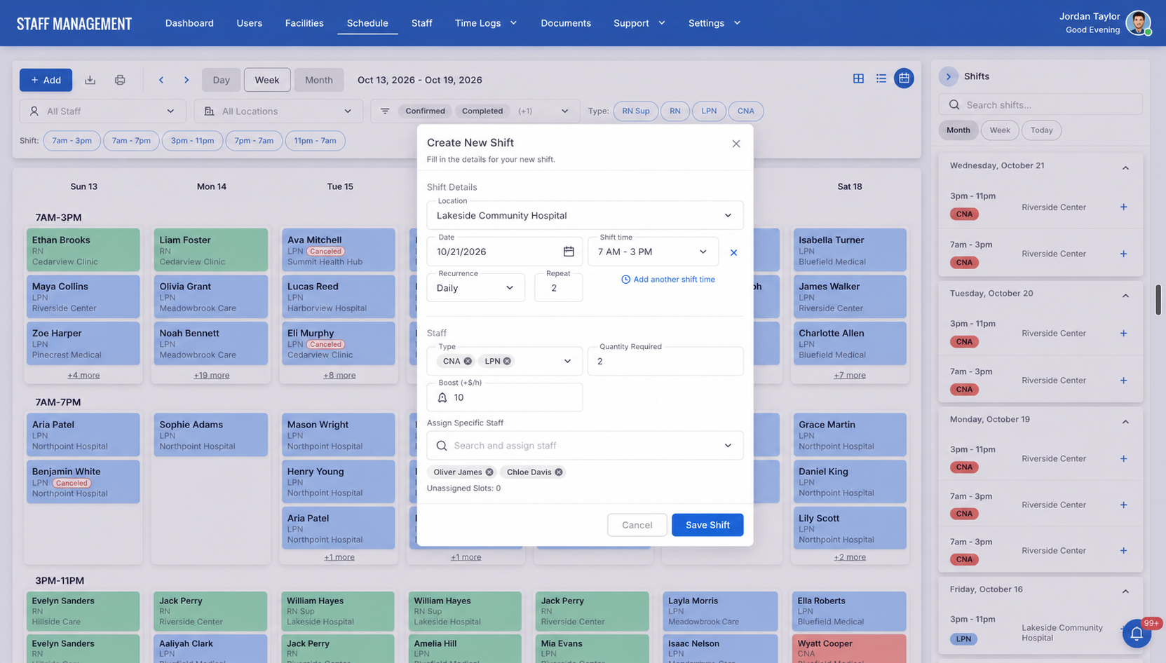 Create New Shift & Staff Dispatch Configuration Modal