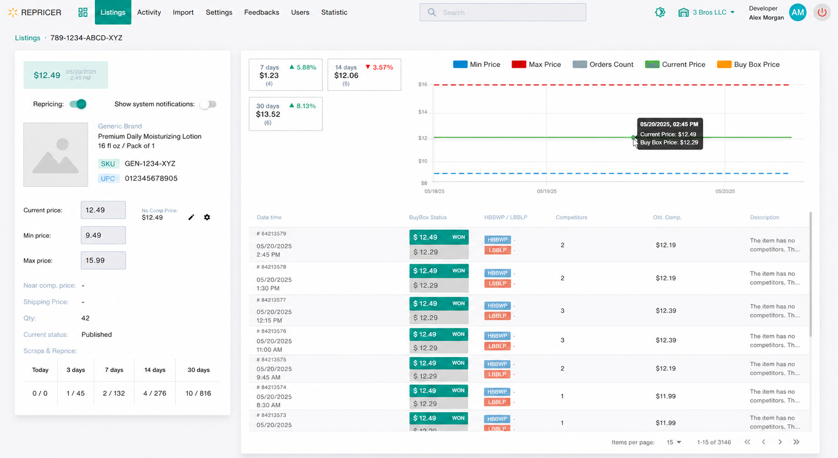 Product Detail View & Real-Time Price History Timeline